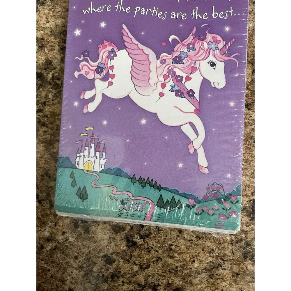 Tender Thoughts Greetings Unicorn Castle Birthday Girl Invitations 8‎ Pack NIP